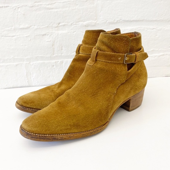 Saint Laurent || Blake Jodphur Suede Heeled Ankle Boots Buckle Tan 38.5 - Picture 1 of 9